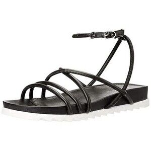 Marc Fisher Joylyn Strappy Black Sport Sandals Flats Faux Leather Women's 8.5 M